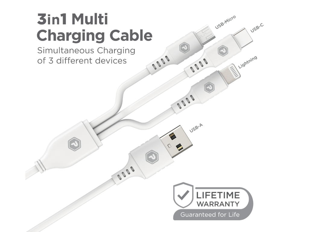 3 in 1 Cable 3ft USB-A to Micro, Lightning, and USB-C