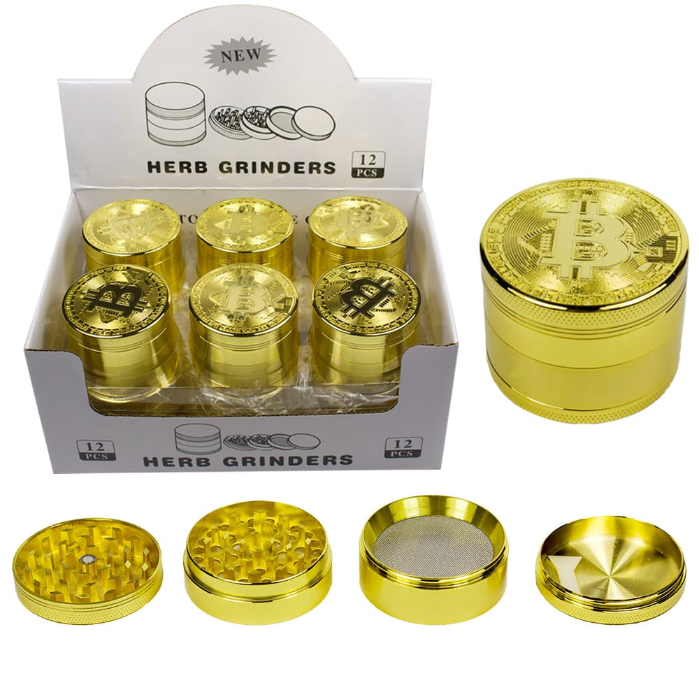 50mm 4 Part Bitcoin Shaped Tobacco Grinder 12/bx