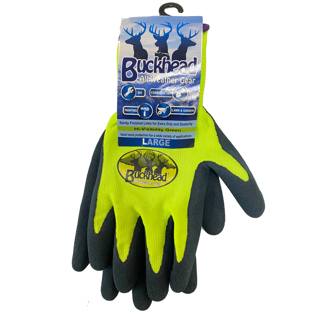 Buckhead Hi Visibility Green Large Glove With Sandy Finish 12/pk