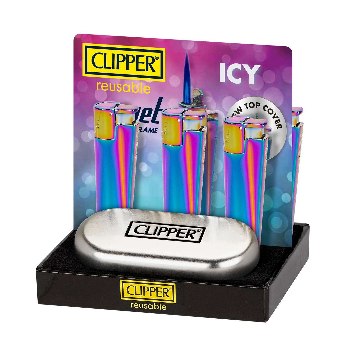 Clipper Metal Icy Jet Flame Lighter 12/tray