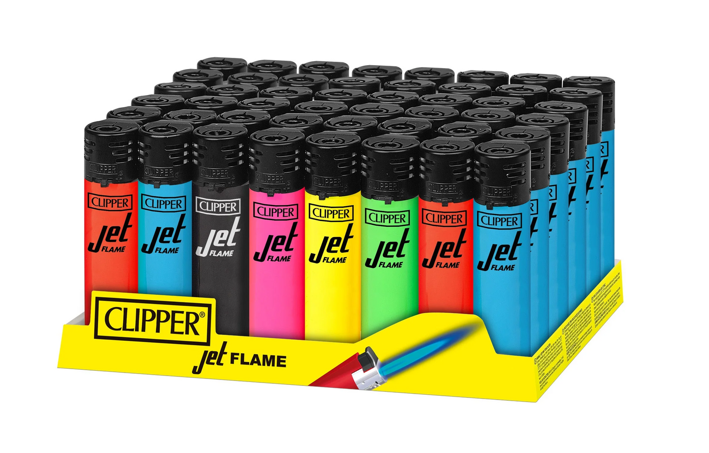 Clipper Classic Solid Neon Jet Torch Lighters 48/tray