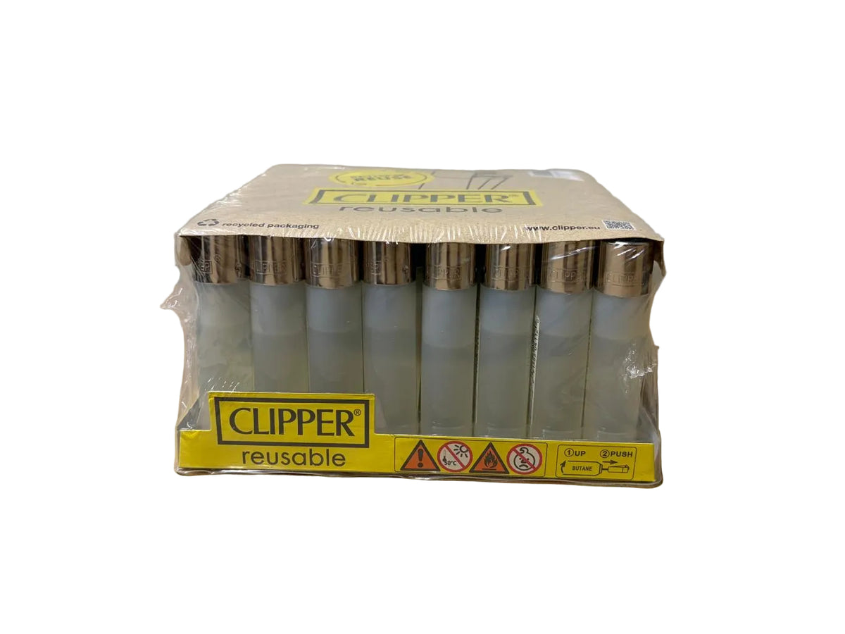 Clipper Translucent White Lighters 48/tray