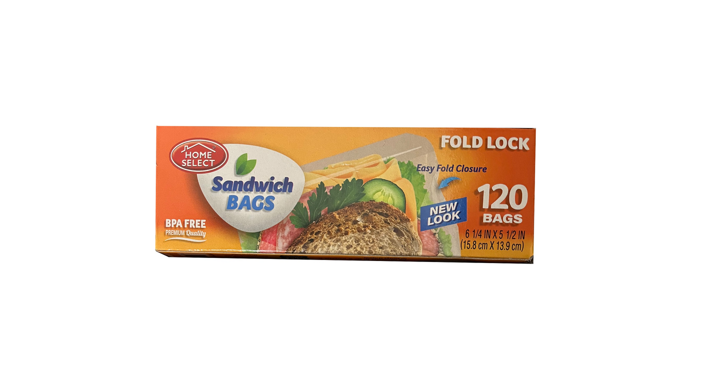 Home Select Fold Lock Sandwich Bags 120ct 12/bx