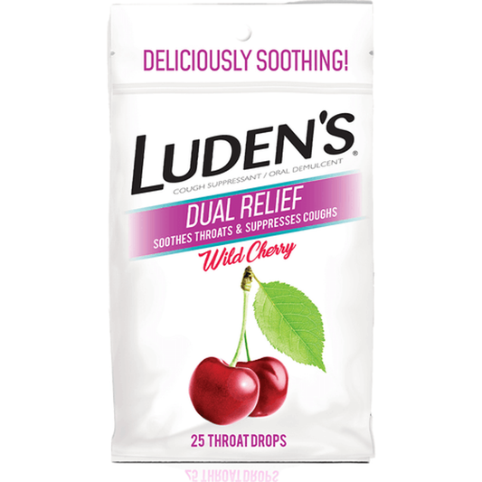 Luden's Cough Drops 25ct Dual Relief Wild Cherry 12bx