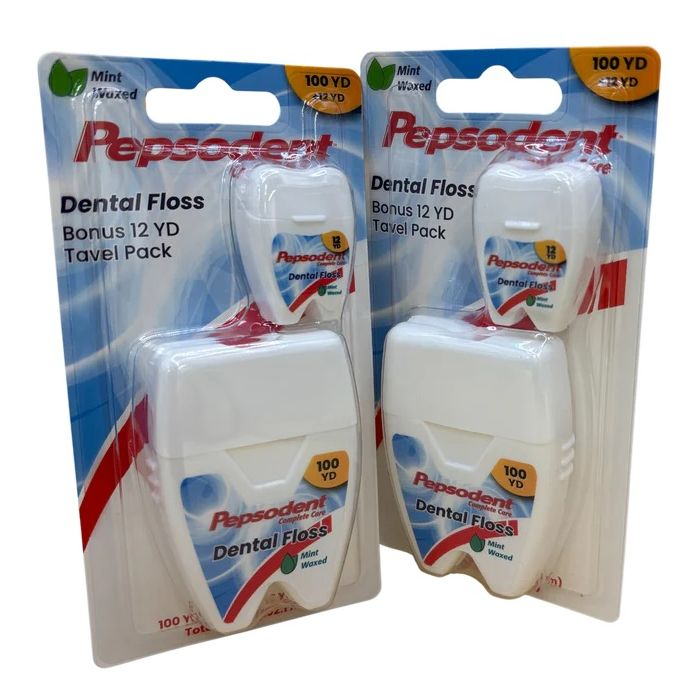 Pepsodent Dental Floss Mint Waxed 100yds + 12yds 6/bx