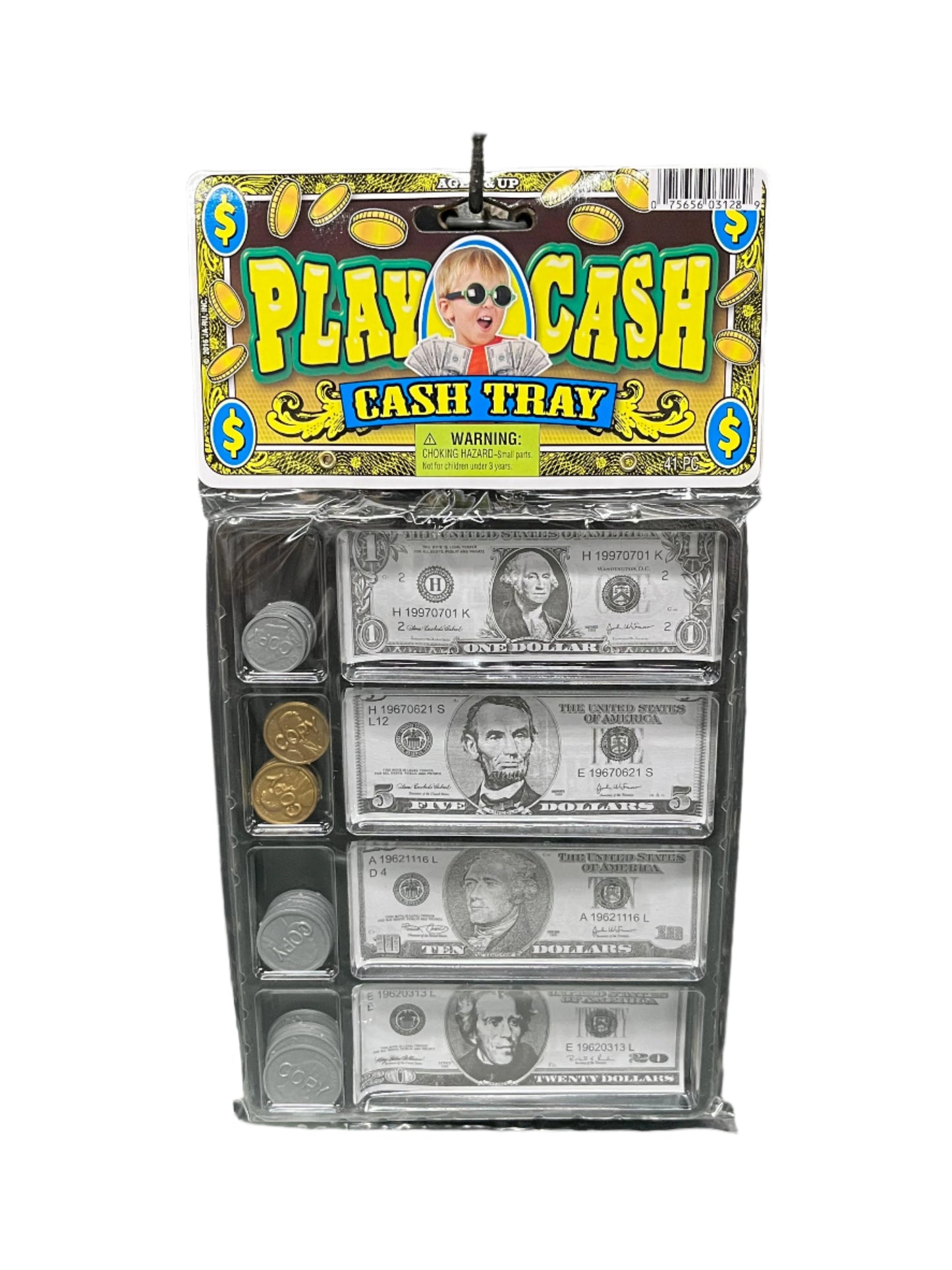 Play Cash toy set with dollar bills and coins