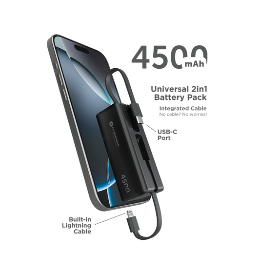 4500mah Portable Charger with Integrated USB-C & Lighting Cable