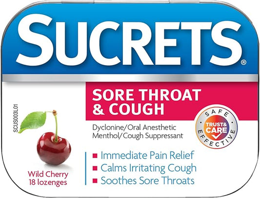 Sucrets Wild Cherry 18ct Sore Throat Lozenges 3/bx