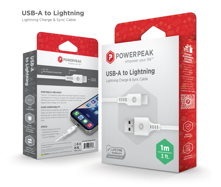 USB-A to Lightning 3ft cable