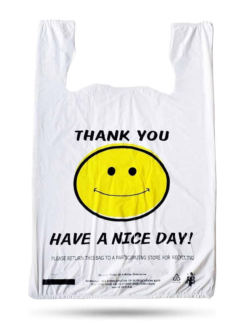 White Smiley T-Shirt Style Bags 1/6 200 Bags