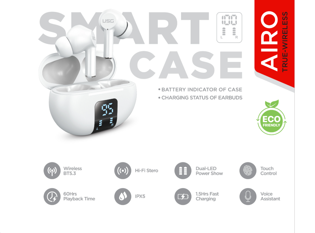 USG - Airo True Wireless Bluetooth Earbuds with ENC