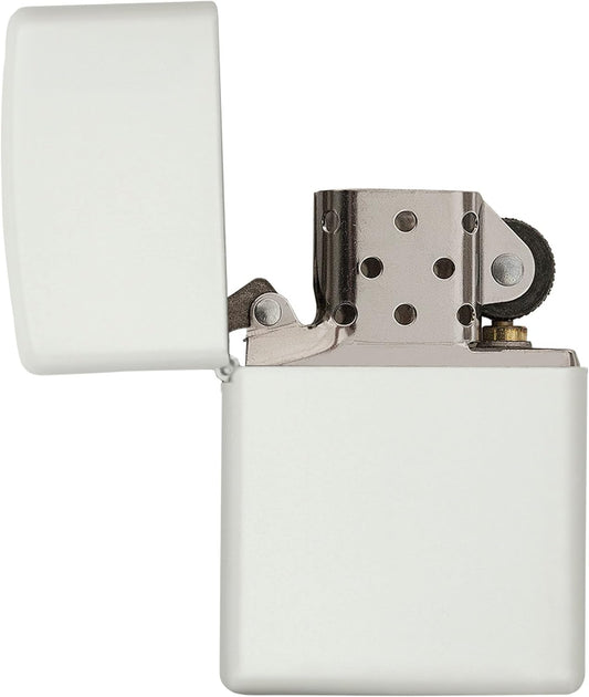 White Zippo lighter with chrome plating on a white background
