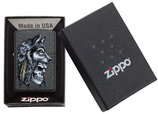 Zippo Wolf Skull Feather Design #29863