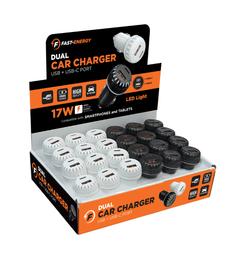 Dual Car Plug USB w/Type C 24/bx