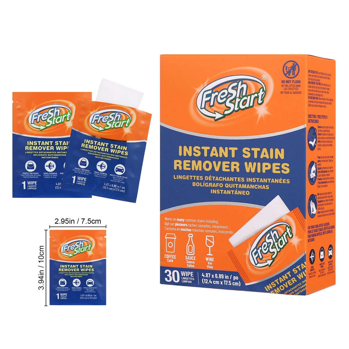 Fresh Start "Instant Stain Remover Wipes" 30pk 6/bx