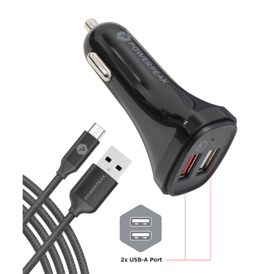 Quick Charge 3.0 Micro Car Charger with 4ft. braided Cable