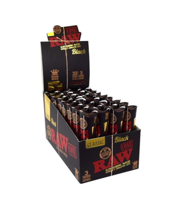 Raw Classic Black King Size Cones 32 Packs of 3