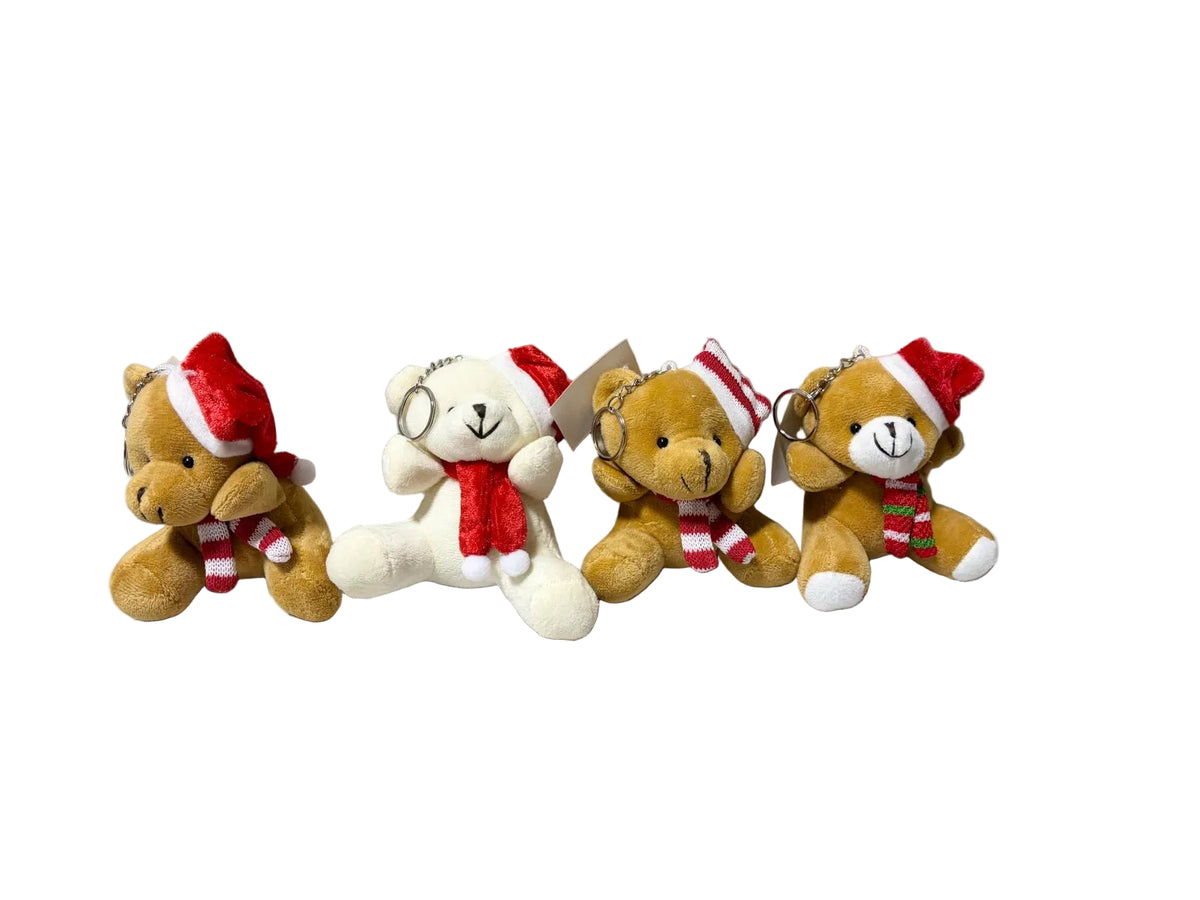 Christmas Teddy Bear Keychain 4.5" Asst Colors 12/bx
