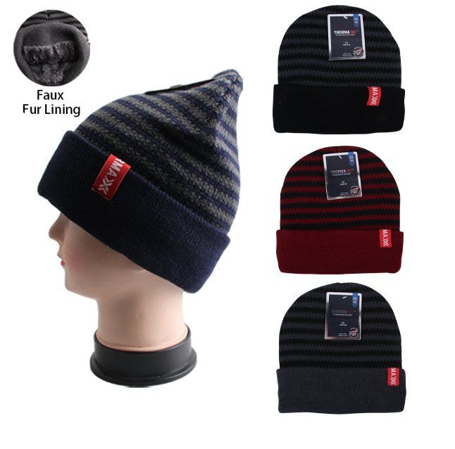 Men Winter Hat With Stripe Design 12/bx