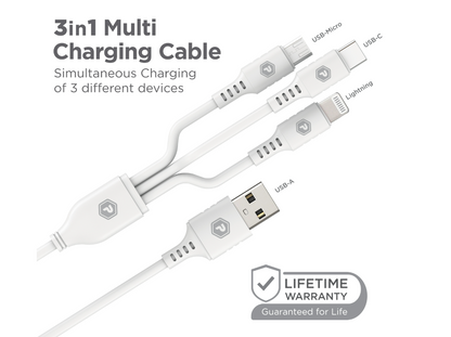 3 in 1 Cable 3ft USB-A to Micro, Lightning, and USB-C