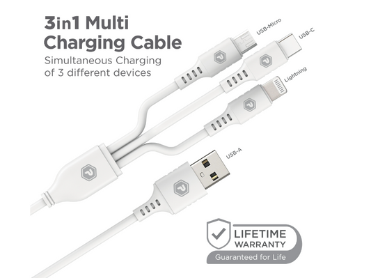 3 in 1 Cable 3ft USB-A to Micro, Lightning, and USB-C