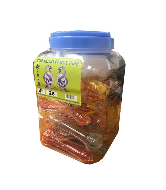 Glass Hand Pipes 4" Assorted 25/Jar