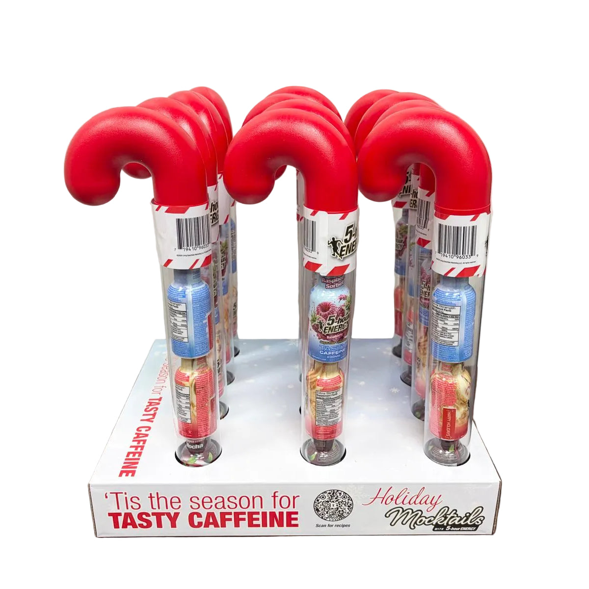5-Hour Energy Mixed Holiday Mocktails in Candy Cane Design 3 bottles Per Cane 12/display