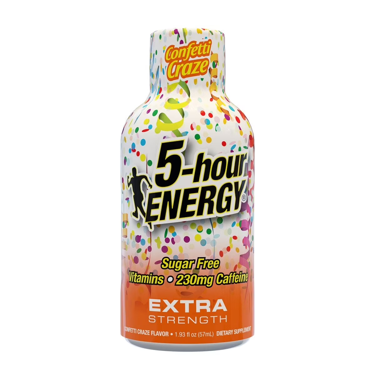 5-hour ENERGY Extra Strength bottle with colorful label on a white background