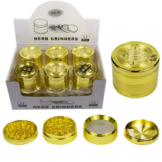 50mm 4 Part Bitcoin Shaped Tobacco Grinder 12/bx