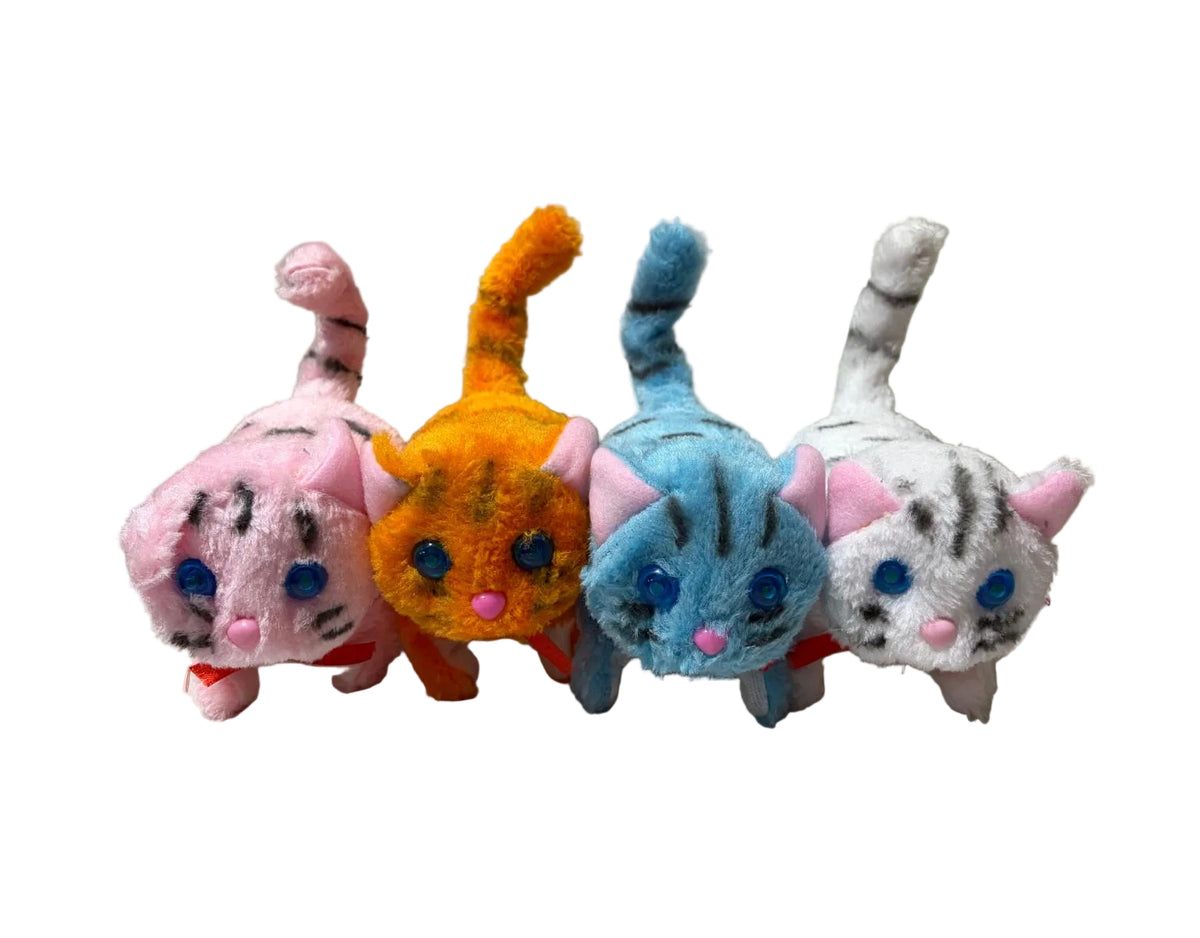 Cute Animated Walking Plush Kitten 🐱 Light-Up Eyes, Moves Tail & Makes Sounds! 12/bx