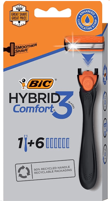 Bic Hybrid Comfort 3 Blade Razors 1 Handle + 6 Cartridges 6/bx