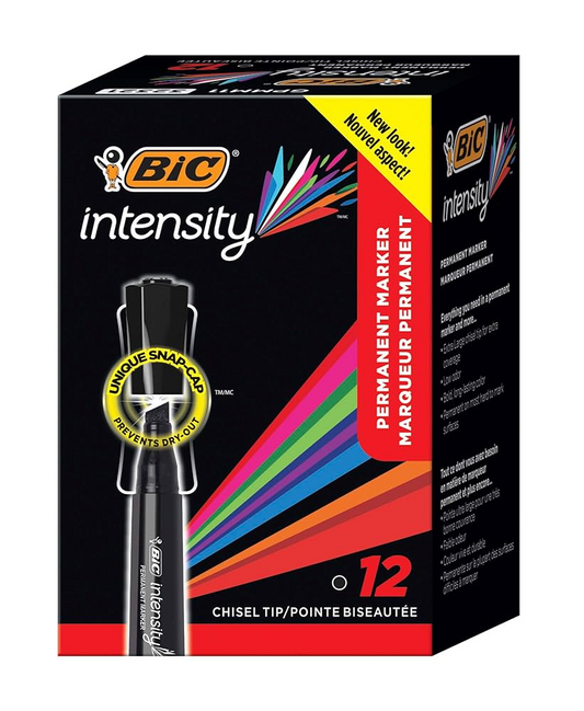 Bic Intensity Permanent Marker Chisel Point Black 12/Count
