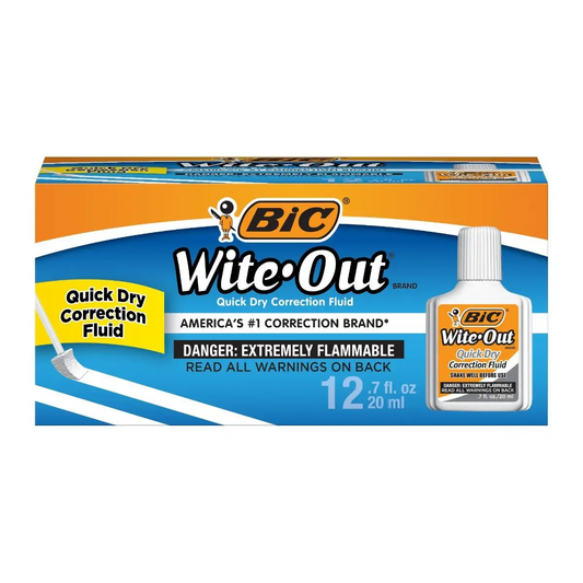 Bic White Out Quick Dry Correction Fluid 12/ct