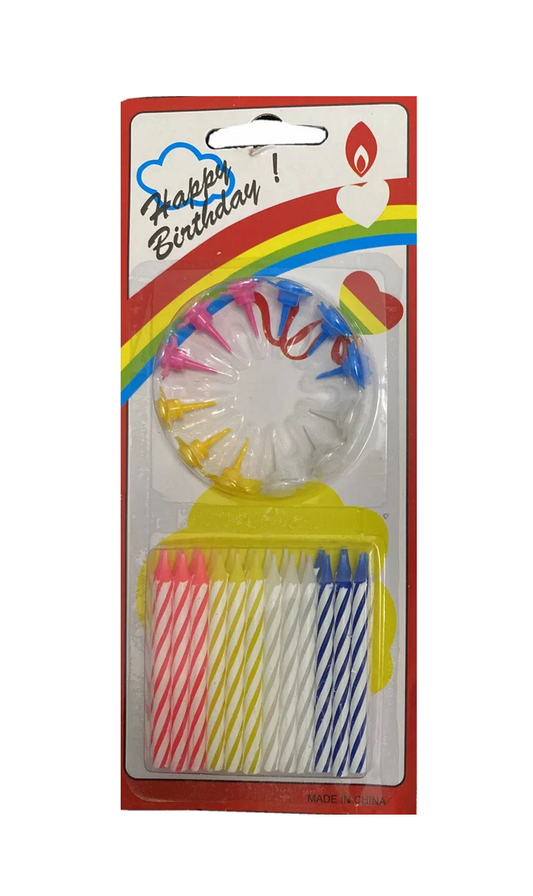 Birthday Candles w/ Holders, Assorted Colors 12/bx