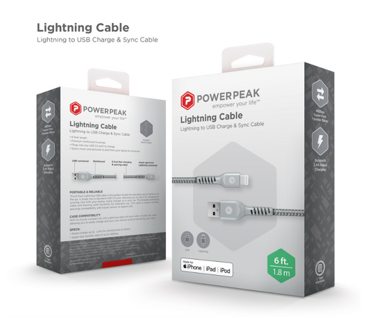USB-A to Lightning Braided 6ft Charge & Sync cable