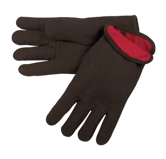 Brown Jersey Red Fleece Lined Gloves 12/pk