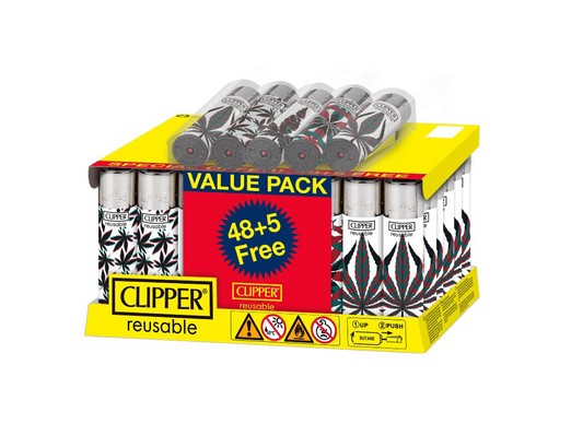 Clipper Lighters Marijuana Leaves 48/tray + 5 Free