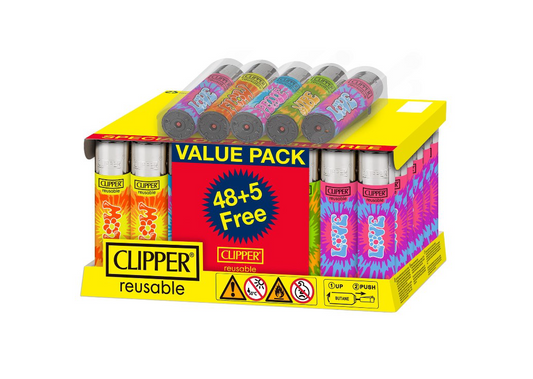 Clipper Lighters Tie Dye 48/tray + 5 Free