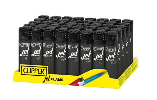 Clipper Soft Touch Black Jet Torch Lighters 48/tray