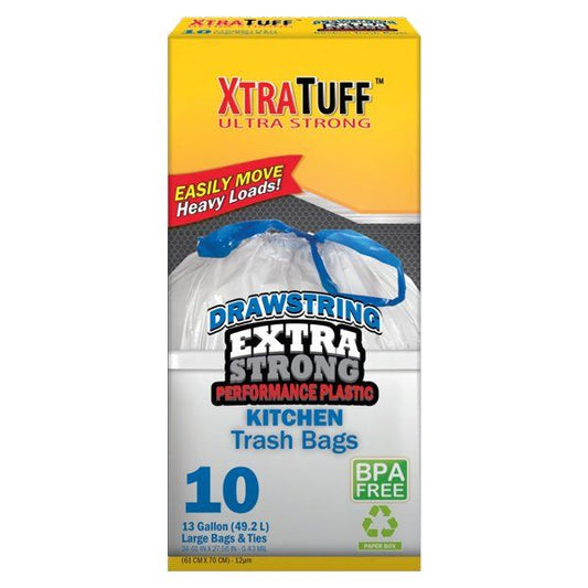 Drawstring Extra Strong 13 Gallon Trash Bags 10ct 12/bx