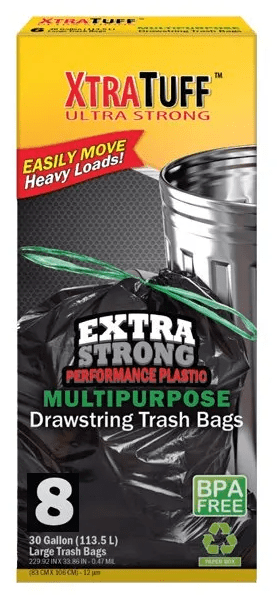 Drawstring Extra Strong 30 Gallon Trash Bags 8ct 12/bx