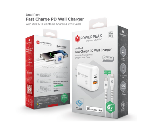 Dual Port PD Wall Charger With 6ft USB-C to Lightning Cable