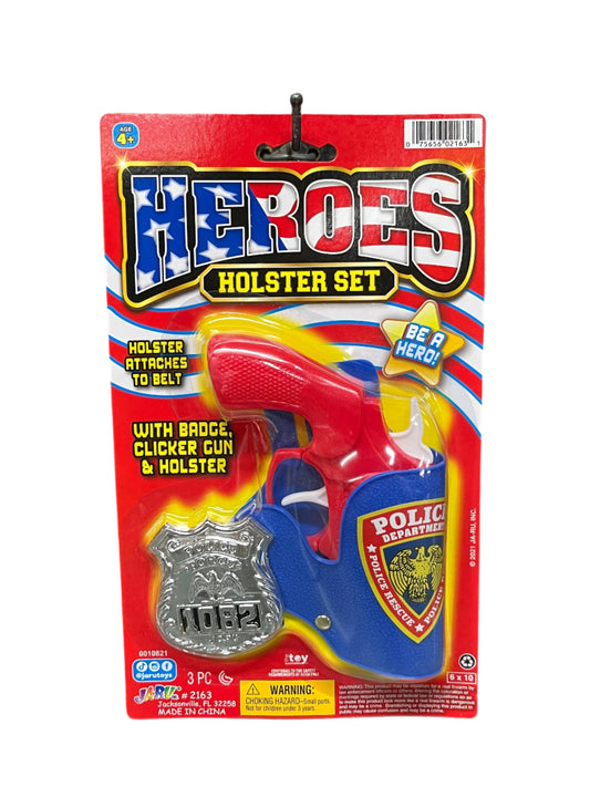 Heroes holster set packaging with red gun, badge, and holster.