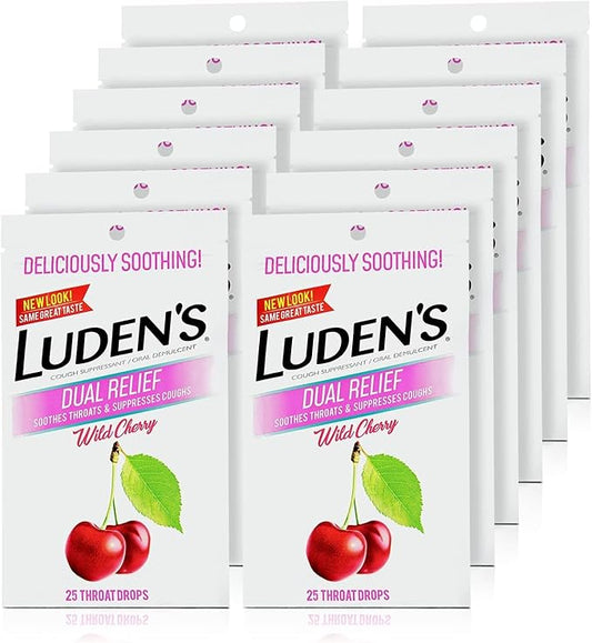 Luden's Cough Drops 25ct Dual Relief Wild Cherry 12bx