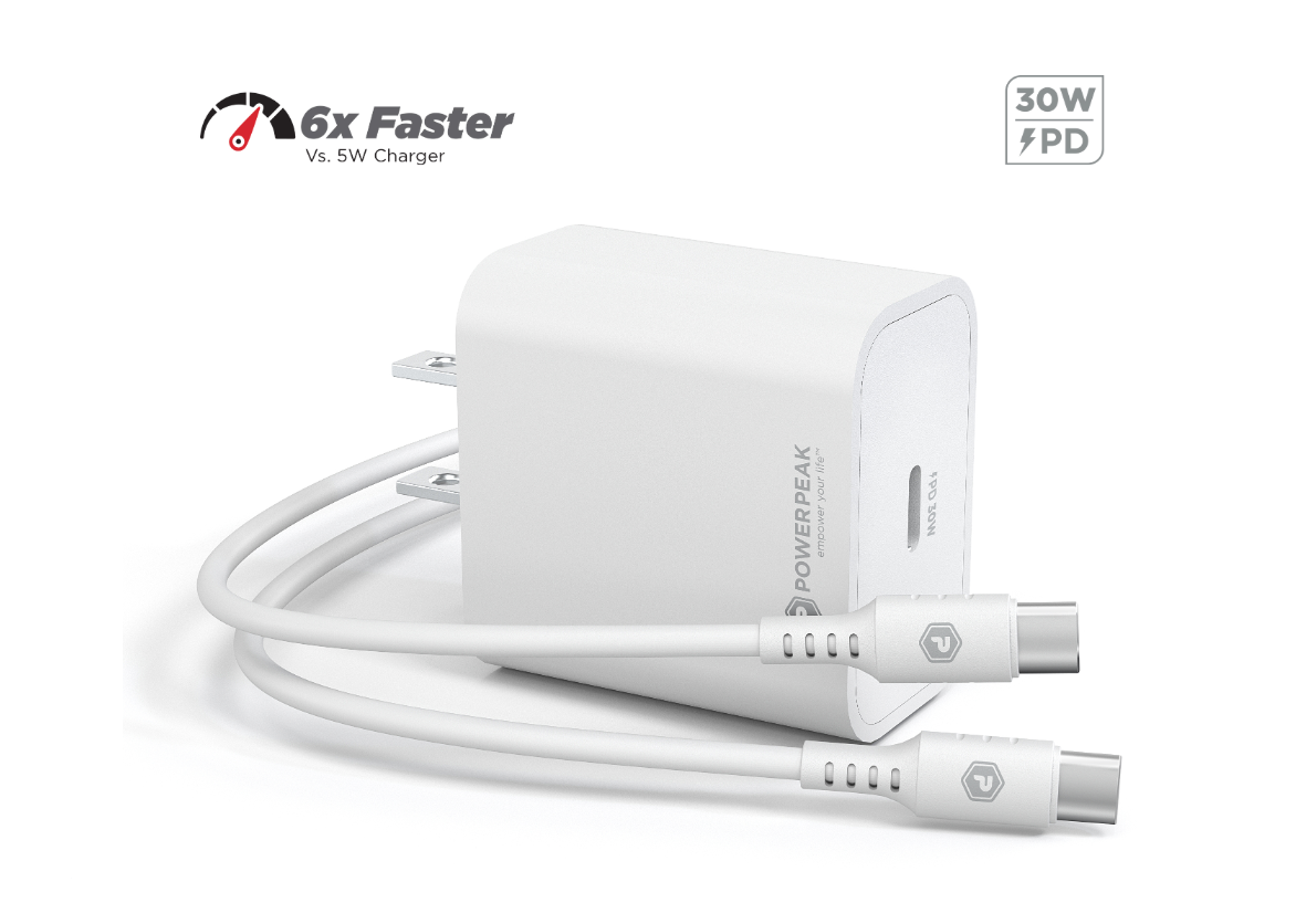 30W High Speed USB C Wall Charger with Type C 6ft cable