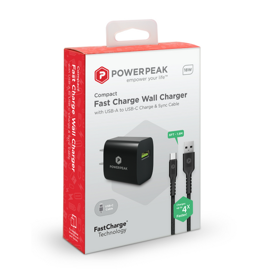 Quick Charge 18W USB To C Wall Charger with 6ft. braided Cable