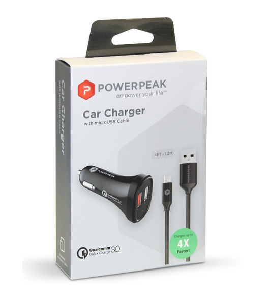 Quick Charge 3.0 Micro Car Charger with 4ft. braided Cable