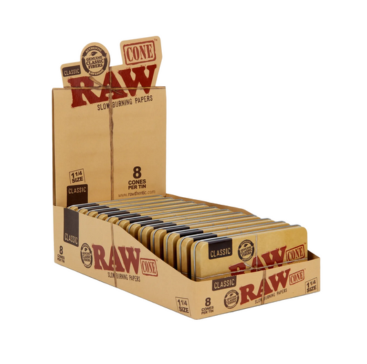 Raw Classic Cones 1.25 8pk Tin Can 12/display