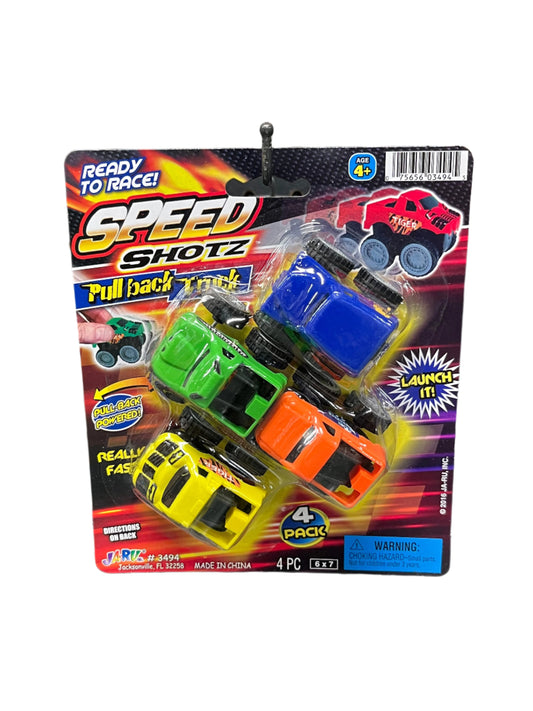 Packaged toy cars with 'Speed Shotz' 