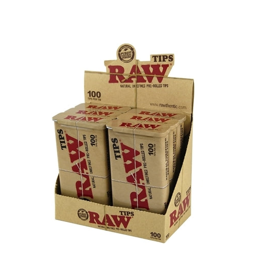 Raw Pre-Rolled Tips 100ct In Tin Can 6/bx